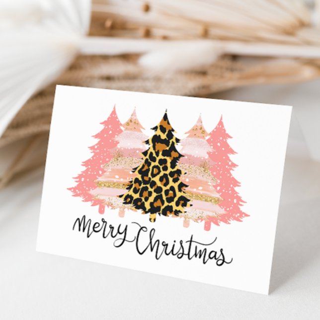 Merry Christmas Boho Leopard Gold Glitter Peach Holiday Card (Creator Uploaded)