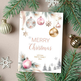 Merry Christmas boho metallic baubles watercolor Holiday Card