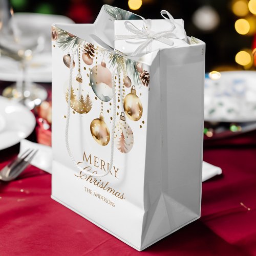 Merry Christmas boho metallic baubles watercolor Medium Gift Bag