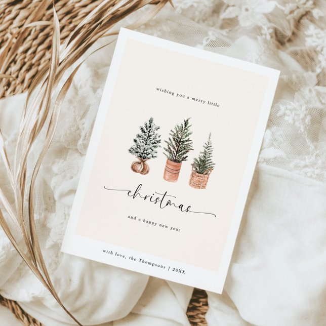 Merry Christmas Boho Minimal Pine Trees Holiday Card (Creator Uploaded)