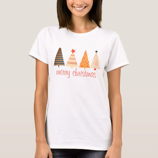 Merry Christmas Boho Orange Trees White T-Shirt (Front)