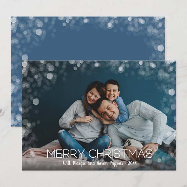 Merry Christmas Bokeh Border Photo Holiday Card (Front/Back)
