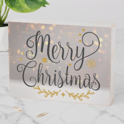 Merry Christmas Bokeh Holiday Background Wooden Box Sign