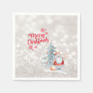Merry Christmas, Bokeh,Santa Claus,Pine Tree Napkins