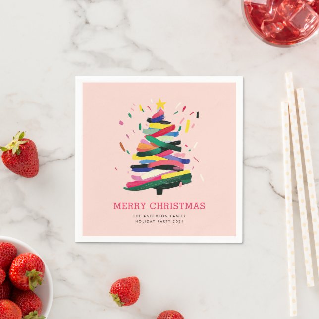 Merry Christmas Bold Christmas Tree Holiday Party Napkins (Insitu)