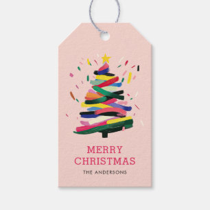 Merry Christmas Bold Colorful Pink Holiday Gift Tags