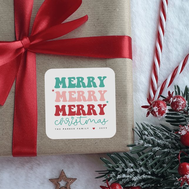 Merry Christmas Bold Colorful Red Heart Square Sticker (Creator Uploaded)