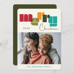Merry Christmas Bold Dark Green Typography Photo Holiday Card