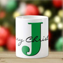 Merry Christmas Bold Green Initial 11oz Classic