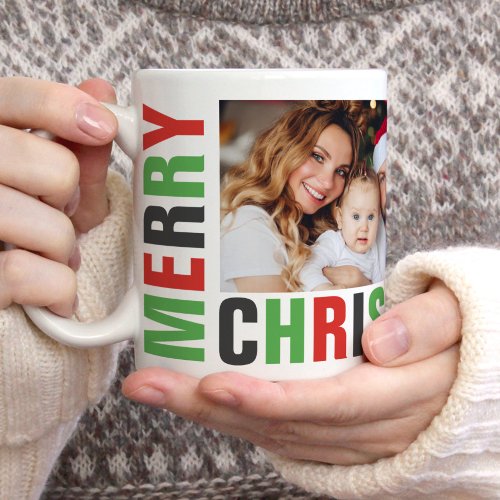 Merry Christmas Bold Letters and Photos Holiday Coffee Mug