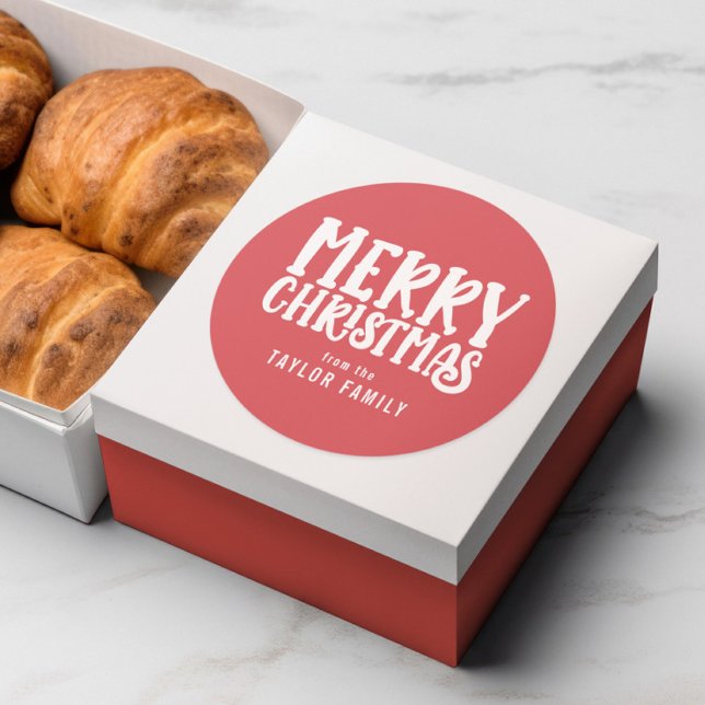 Merry Christmas Bold Modern Text Personalized Classic Round Sticker (Merry Christmas Bold Modern Text Personalized Classic Round Stickers from Ricaso. Other colors added)