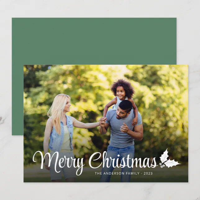 Merry Christmas Bold Script Full Bleed Photo Holiday Card | Zazzle