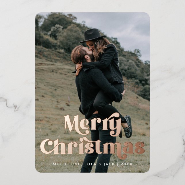 Merry Christmas Bold Vintage Font Foil Holiday Card (Front)