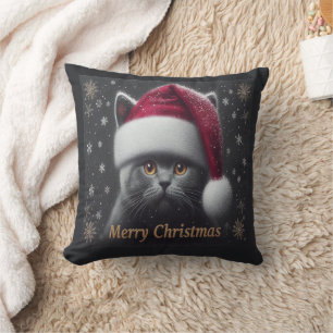 Merry Christmas Bombay Cat, Xmas Santa Bombay Cat Throw Pillow