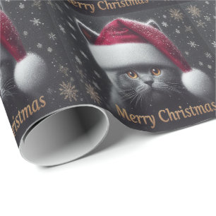 Merry Christmas Bombay Cat, Xmas Santa Bombay Cat Wrapping Paper