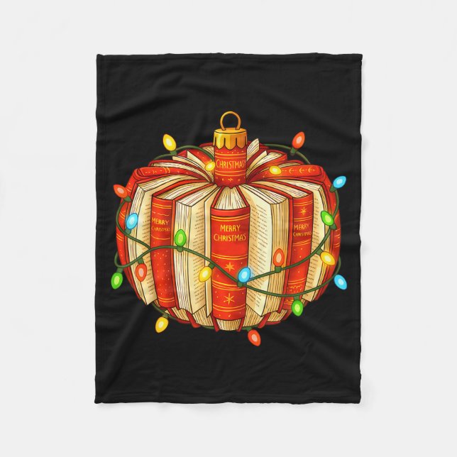 Merry Christmas Book Ornament Book Lover All Booke Fleece Blanket (Front)