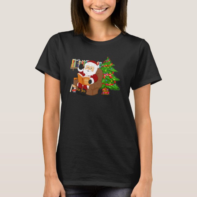 Merry Christmas Book Reading Santa Claus Xmas Book T-Shirt (Front)