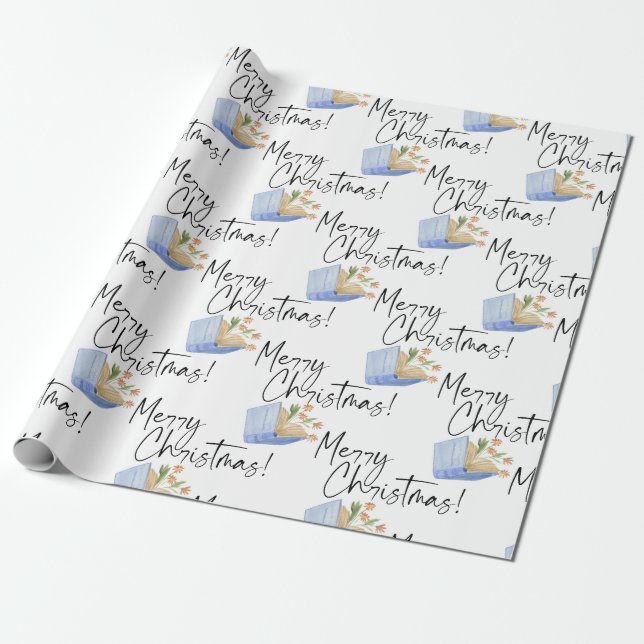 Merry Christmas Book with Flowers Wrapping Paper (Unrolled)