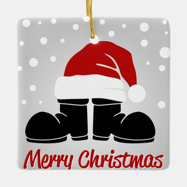Merry Christmas Boot & Hat Ceramic Ornament (Front)