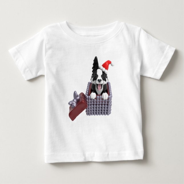 Merry Christmas Border Collie Baby T-Shirt (Front)