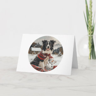 Merry Christmas Border Collie Dog Snowman Card
