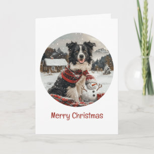 Merry Christmas Border Collie Dog Snowman Card