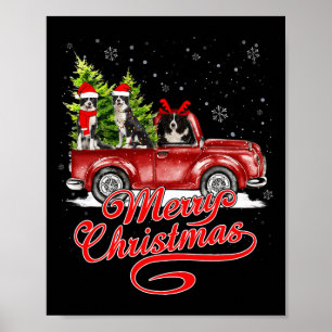 Merry Christmas Border Collie Dogs Santa Reindeer Poster