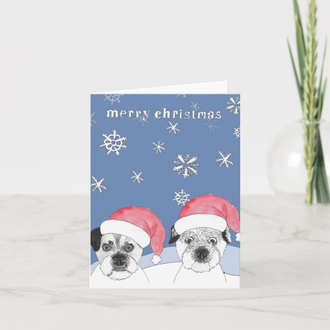 Merry Christmas Border Terriers Snow Holiday Card (Front)