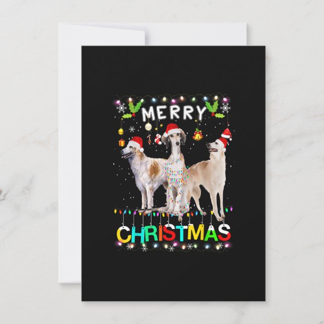Merry Christmas Borzoi Shirt Santa Hat Lights Xmas Invitation (Front)