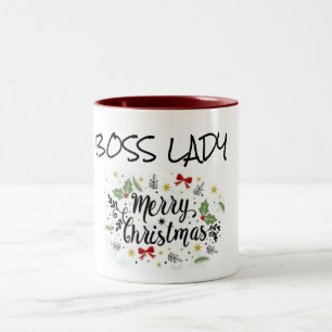 MERRY CHRISTMAS ***BOSS LADY*** HUMOROUS Two-Tone COFFEE MUG