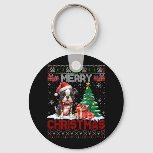 Merry Christmas Boston Terrier Dog Lovers Ugly Xma Keychain