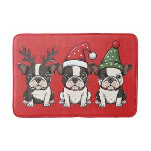 Merry Christmas Boston Terrier Dogs Bath Mat