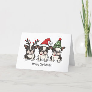 Merry Christmas Boston Terrier Dogs Holiday Card