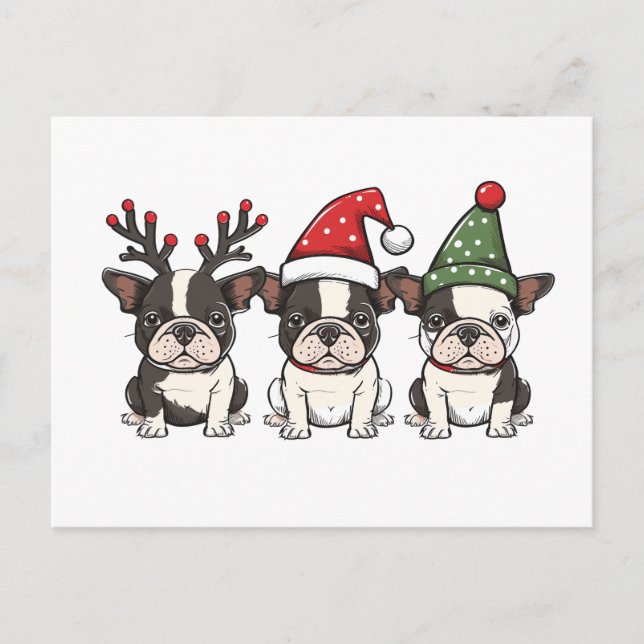 Merry Christmas Boston Terrier Dogs Holiday Postcard (Front)
