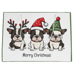 Merry Christmas Boston Terrier Dogs Large Gift Bag