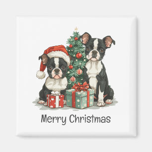 Merry Christmas Boston Terrier Dogs Magnet