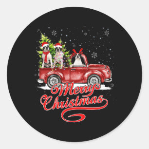 Merry Christmas Boston Terrier Dogs Santa Reindeer Classic Round Sticker