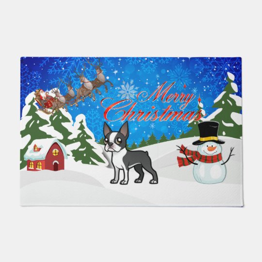 Merry Christmas Boston Terrier Doormat