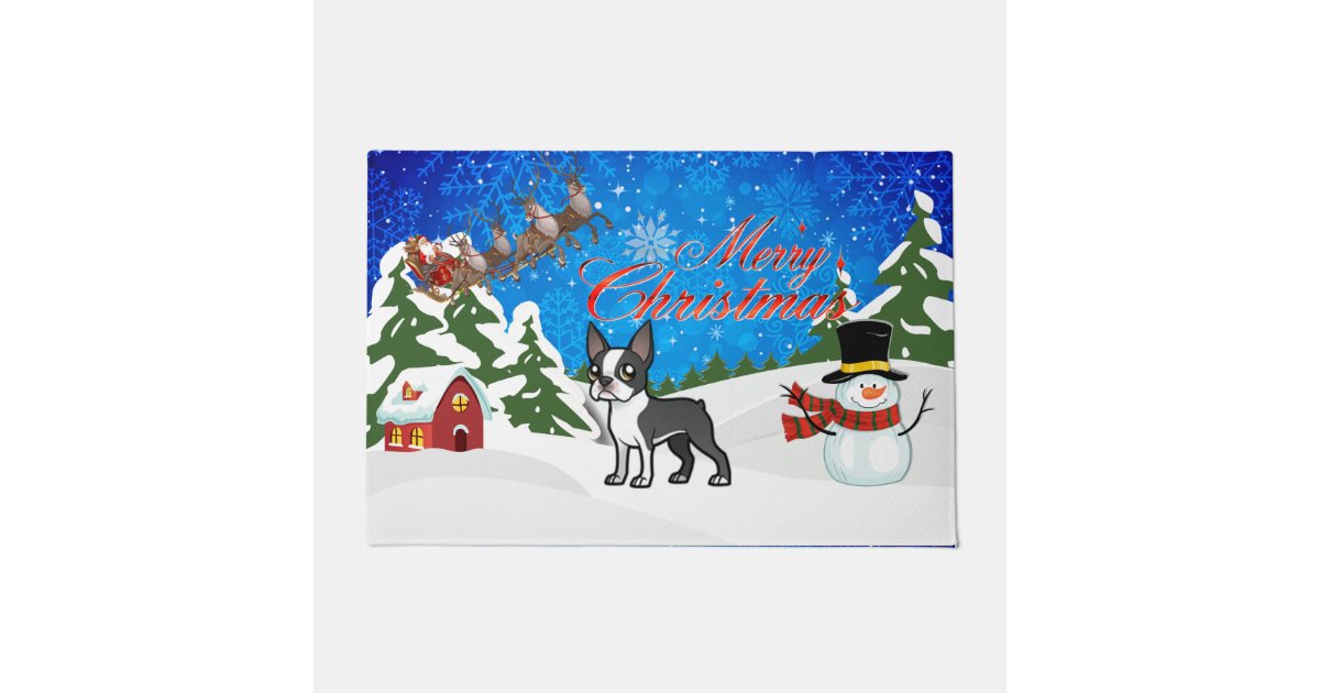 Merry Christmas Boston Terrier Doormat Zazzle Com