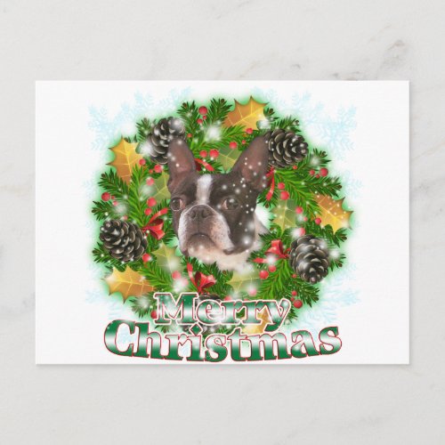 Merry Christmas Boston Terrier Holiday Postcard