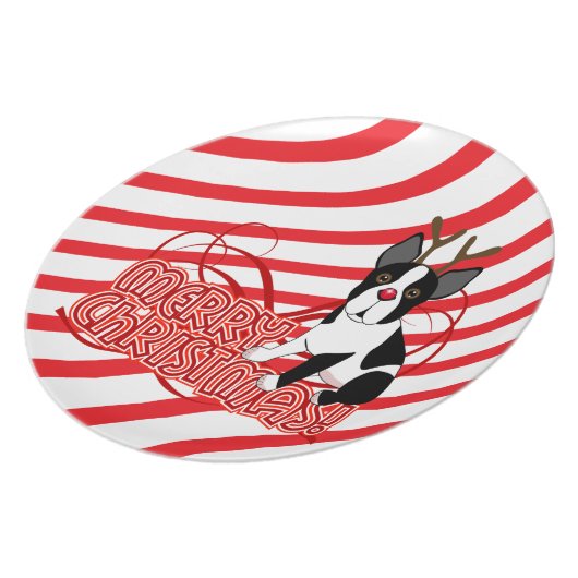 Merry Christmas Boston Terrier Reindeer Plate (Left Side)