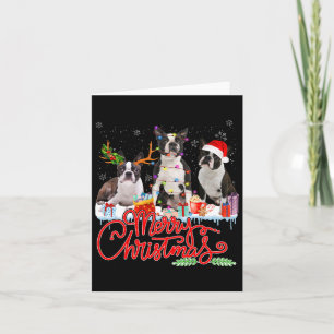 Merry Christmas Boston Terrier Santa Reindeer Ligh Card