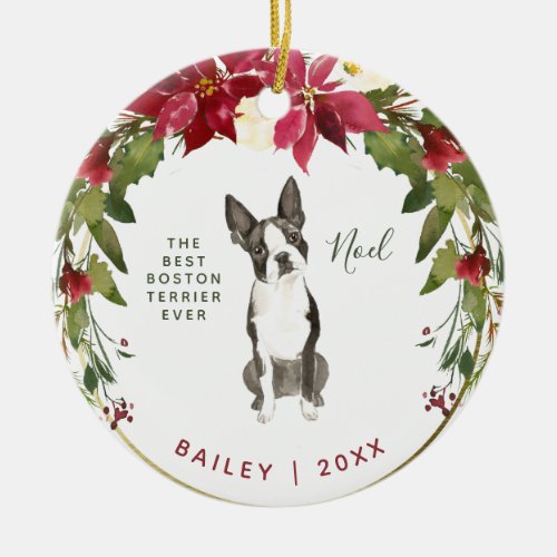 Merry Christmas Boston Terrier  Your Dogs Photo Ceramic Ornament