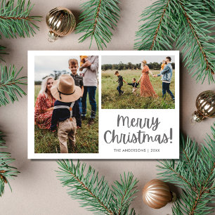 Merry Christmas Botanical Bird Two Photo Family Holiday Card