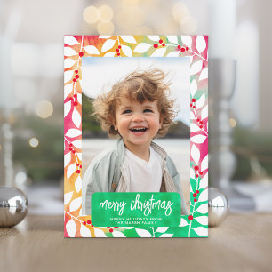 Merry Christmas Botanical Cheery Tie Dye - Photo Holiday Card