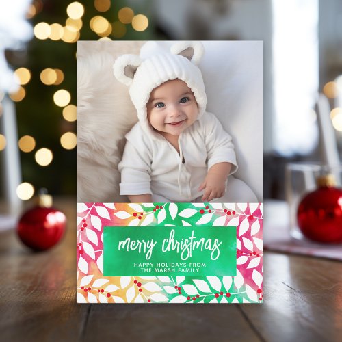 Merry Christmas Botanical Cheery Tie Dye _ Photo Holiday Card