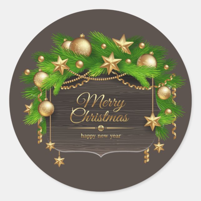 Merry Christmas Botanical Design Classic Round Sticker (Front)