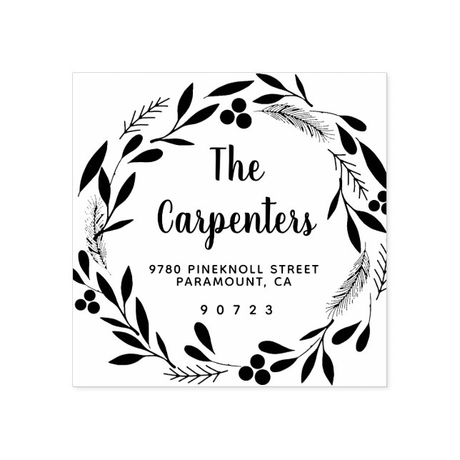 Merry Christmas Botanical Garland Handwriting Rubber Stamp (Imprint)