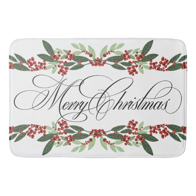 Merry Christmas Botanical Holiday Bath Mat (Front)