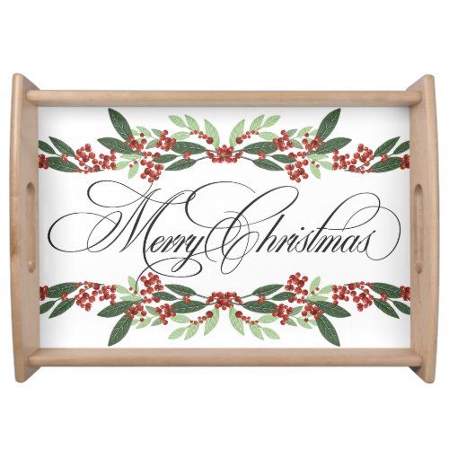 Merry Christmas Botanical Holiday Serving Tray